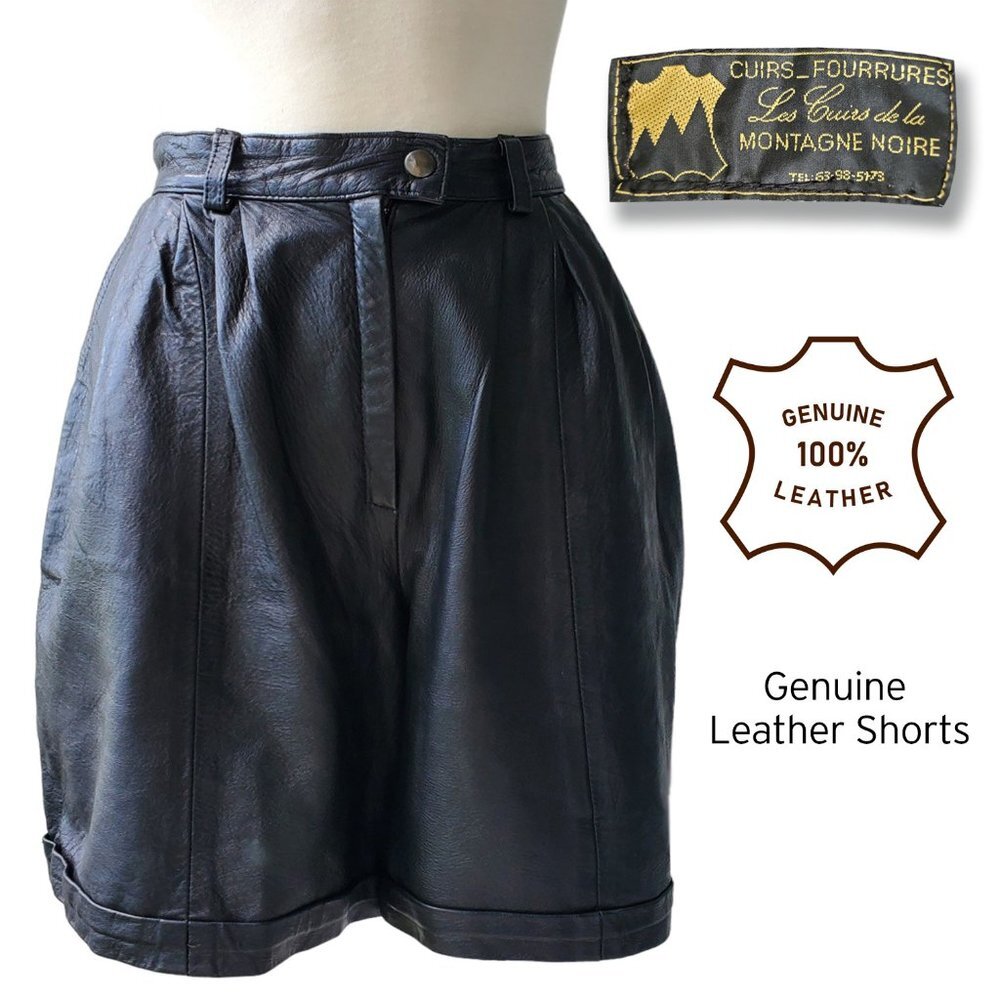 Cuirs Fourrures Genuine Leather Shorts Black Made in France Size 42